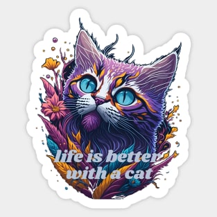 Life is better with a cat splash art Sticker